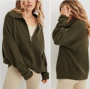 Aerie Cozy Waffle Quarter Zip Sweater